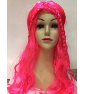 pilelistore Neon Pembe Renk Örgülü Helen Karakter Peruğu Takma Saç