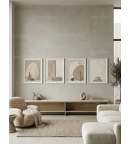 Modern Natürel Minimalist Çizgiler 4’lü Ahşap Çerçeveli Tablo Seti