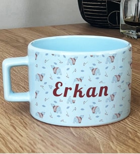 Kişiye Özel Tatlı Ayıcık Desenli Hediye Pastel Fincan Arkadaşa Hediye (Mavi)