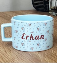 Kişiye Özel Tatlı Ayıcık Desenli Hediye Pastel Fincan Arkadaşa Hediye (Mavi)