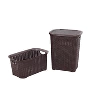 Sağlam Plastik Rattan Hasır Görünümlü Kirli Çamaşır Sepeti- Çamaşır sepeti 2'li