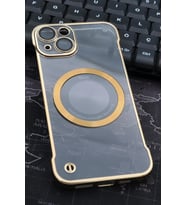 iPhone 14 Uyumlu Altın Sarı Gold Renkli İnce Kenarlı Şeffaf Sert Kapak Kılıf