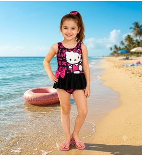 Cg Kids Kız Çocuk Etekli Mayo Tek Parça Çocuk Deniz ve Havuz Mayosu Fiyonk Detaylı