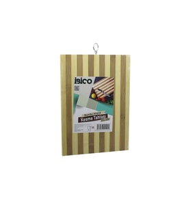 20 X 30 X 1.4CM BEYAZ ÇİZGİLİ AHŞAP BAMBU KESİM PANOSU - KESME TAHTASI METAL KULPLU (5343)