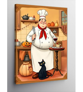 Kanvas Tablo Şef Ve Siyah Kedi