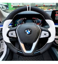 BMW G11 G12 Dikme Direksiyon Kılıfı Delikli Deri Parlak Siyah Beyaz Detay Çift Yüzük ve Dikiş 2015-2022