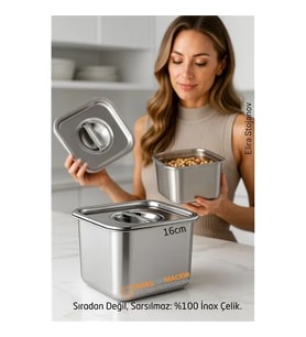 Premium Inox Saklama Kabı - Hava Sızdırmaz Mutfak Düzenleyici 16x12 cm 304 Paslanmaz Çelik