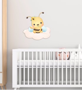 BK Gift Sevimli Arı Tasarımlı Çocuk Odası Ahşap Duvar Süsü-2 (Beyaz)