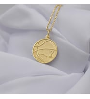 Kişiye Özel 925 Ayar Gümüş Tasarım Basketbol Topu Numara Kolye (Gold)