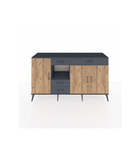 Kronos Konsol 4 Raflı 4 Çekmeceli 3 Kapaklı 176x59x99 Antrasit-Çam/Antrasit