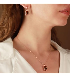 Zultanit Taşlı Emerald Kesim Rose Gold Kaplama Gümüş Set
