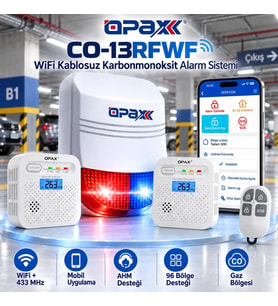 OPAX CO-13RFWF WiFi + RF Kablosuz Karbonmonoksit Alarm Sistemi
