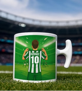 BK Gift Kişiye Özel Yeşil-Beyaz Forma Tasarımlı Hammer Kulplu Beyaz Kupa Bardak, Arkadaşa Hediye, Sevgiliye Hediye, Taraftar Hediyesi