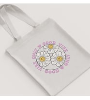 Good Vibe Only Yazılı Papatyalı Ham Bez Çanta - Pozitif Sözlü Bez Omuz Çantası