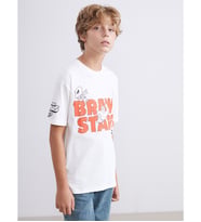 LCW Kids Beyaz Bisiklet Yaka Brawl Stars Baskılı Erkek Çocuk Tişört