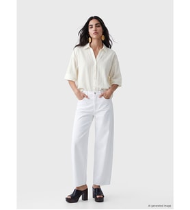 LCW Vision Beyaz Çizgili Oversize Kadın Gömlek