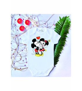 Unisex Bebek Baskılı Mouse %100 Pamuklu Çıtçıtlı Body Zıbın