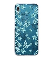 Huawei Y6 Pro 2019  Kamera korumalı Kapak Floral Su Yeşili Tasarımlı  Şeffaf Kılıf