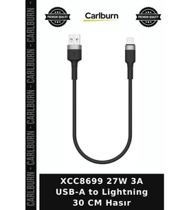 XCC8699 27W 3A USB-A to Lightning 30 CM Hasır Cihaz Kablosu Hızlı Aktarım Akıllı Telefon