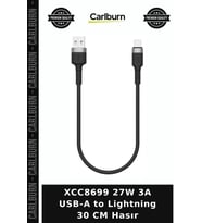 XCC8699 27W 3A USB-A to Lightning 30 CM Hasır Cihaz Kablosu Hızlı Aktarım Akıllı Telefon