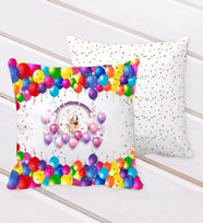 BK Gift Kişiye Özel Fotoğraflı Doğum Günü Tasarımlı Balon Desenli Dekoratif Kırlent Yastık-1 (Beyaz)