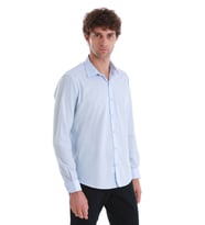 Mavi Slim Fit Düz Slim Yaka Pamuklu Uzun Kollu Spor Gömlek