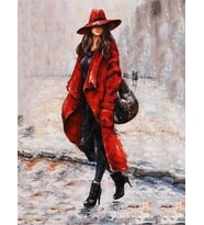 Kırmızı Montlu Kız Sayılarla Boyama Seti  40x 50 cm (Tuvale Gerili)
