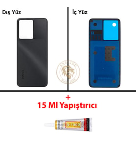 Infinix Note 12 Siyah Uyumlu Arka Kapak + B7000 Yapıştırıcı Arka Cam Batarya Pil Kapağı Lazer Kesim