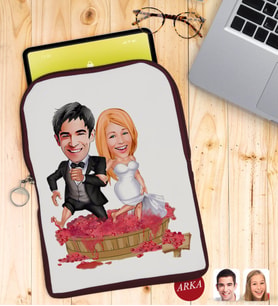 BK Gift Kişiye Özel Evleniyoruz Karikatürlü Taşınabilir Koruyucu Tablet Kılıfı & Organizer Çanta - Bordo-10