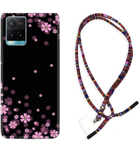 Vivo Y11S Y21S Y20 Y20S Y70 Kılıf Boyun Asklı Rasta Silikon Black flowers 1391