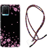 Vivo Y11S Y21S Y20 Y20S Y70 Kılıf Boyun Asklı Rasta Silikon Black flowers 1391