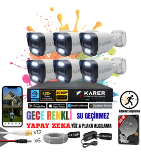 EXİTCAM 6 KAMERALI-RENKLİ GÖRÜŞ-SU GEÇİRMEZ-YÜZ ve ARAÇ TANIMALI-YAPAY ZEKA AYRICALIKLI GÜVENLİK SETİ (Beyaz)
