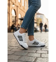 Enoch Kadın Spor Ayakkabı Şeritli Kauçuk Görünümlü Tabanlı Casual Sneaker