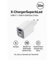 Dijital Göstergeli 30W USB-C + USB-A GaN Hızlı Şarj Adaptörü Seyahat Dostu, Ultra Güvenli