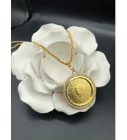 22 ayar altın kaplama kadın gold zirkon taşlı halat zincirli çeyrekli kolye modeli