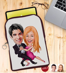 BK Gift Kişiye Özel Sevgililer Karikatürlü Taşınabilir Koruyucu Tablet Kılıfı & Organizer Çanta - Bordo-13