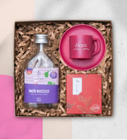 Kişiye Özel Fuşya Renk Fincan, Türk Kahvesi , 200ML İncir Kolonyası,  Hediye Seti 