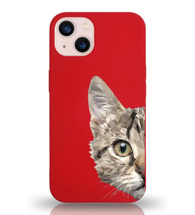 Apple iPhone 13 Uyumlu Lansman Kılıf Catface Tasarımlı İçi Kadife Kapak-Kırmızı (Şeffaf)