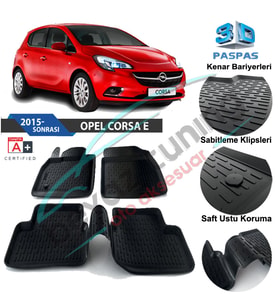 Opel Corsa E Havuzlu 3D Paspas Niken Siyah 2015 Sonrası