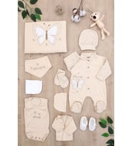 Kız Erkek Bebek Organik Natural Yenidoğan Oyun Arkadaşı 10 Lu Hastane Çıkışı Zıbın Seti STL6932 (Bej)