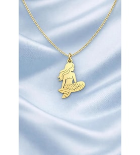 Kişiye Özel 925 Ayar Gümüş Oturan Deniz Kızı Figürlü Kolye (Gold)