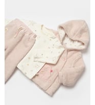Kız Çocuk Düğmeli Kapşonlu Hırkalı Peluş 3 Parça Takım - 3 YAŞ / PEMBE