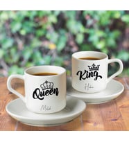 King & Queen Baskılı İkili Türk Kahvesi Fincanı Kişiye Özel