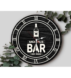 BK Gift Barlara Özel Dekoratif Siyah Ahşap Duvar Saati 35cm-12 , Bar Duvar Saati , Cafe Duvar Saati , Özel Ahşap Saat