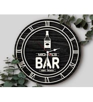 BK Gift Barlara Özel Dekoratif Siyah Ahşap Duvar Saati 35cm-12 , Bar Duvar Saati , Cafe Duvar Saati , Özel Ahşap Saat