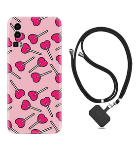 General Mobile Gm 23 Kılıf Resimli Boyun Askılı İpli Desenli Silikon Heart Lollipop 1414