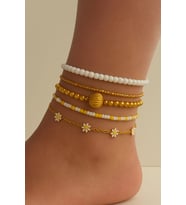 ÇOKLU HALHAL SETİ 5'Lİ PAPATYALI HALHAL GOLD RENK (Sarı-Ekru)