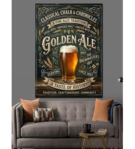 Golden Ale Bira Menü Tabelası Dekoratif Kanvas - Mdf Ahşap Tablo