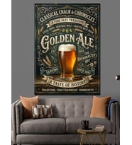 Golden Ale Bira Menü Tabelası Dekoratif Kanvas - Mdf Ahşap Tablo