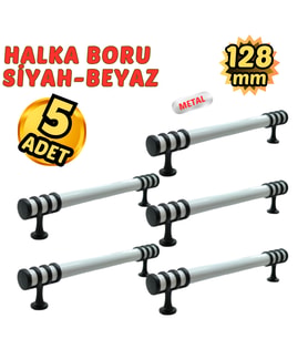 5 Adet Metal Halka Mobilya Çekmece Dolap Kulpu Siyah-Beyaz 128mm (Siyah - Beyaz)